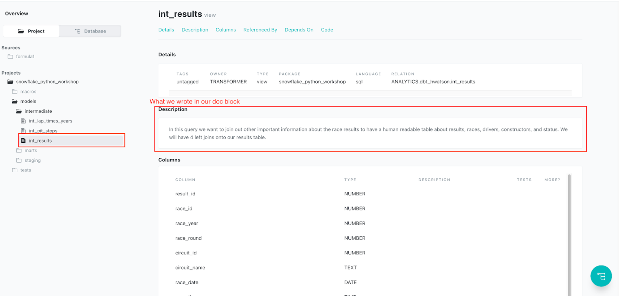 Docblock description within docs site Docblock description within docs site